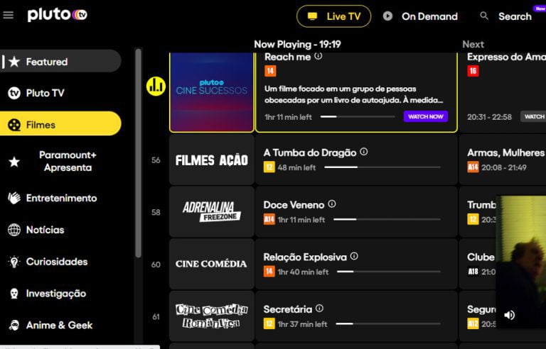 Pluto TV oferece uma gama de filmes e séries e bate de frente com a Netflix (Foto Reprodução/Internet)